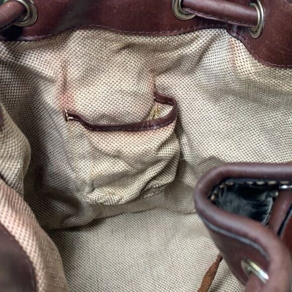 Dooney & Bourke Croc Embossed Leather Drawstring Shoulder Bag-Brown 10”W x 10”H - Picture 12 of 16